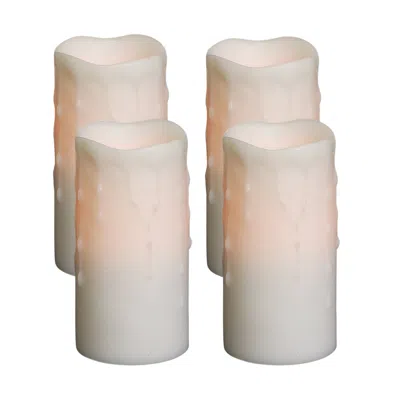 Houzbling Led Wax Dripping Pillar Candle (set Of 4) 3"dx6"h Wax/plastic - 2 C Batteries Not Incld. In Orange