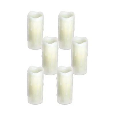 Houzbling Led Wax Dripping Pillar Candle (set Of 6) 1.75"dx4"h Wax/plastic - 2 Aa Batteries Not Incld. In White
