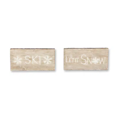 Houzbling Let It Snow And Ski Plaque (set Of 2) 15.75"l X 7.75"h Mdf In Blue