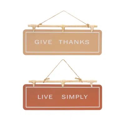 Houzbling Live Simply And Give Thanks Sign (set Of 2) 15.75"l X 9"h Iron