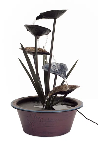 Houzbling Lotus Leaf Fountain 22"h Metal In Brown