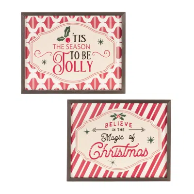 Houzbling Magic And Jolly Sign (set Of 2) 15.75"l X 12.5"h Metal/wood