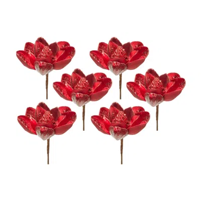 Houzbling Magnolia Stem (set Of 6) 29"h Velvet In Red