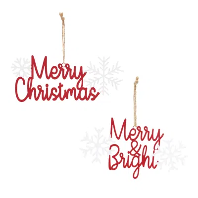 Houzbling Merry & Bright And Merry Christmas Ornament (set Of 12) 8"l X 3.75"h Metal