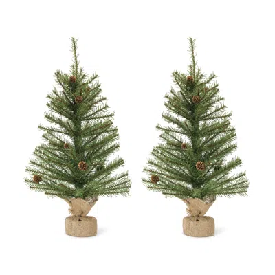 Houzbling Mini Pine Tree 2'h (set Of 2) Pvc In Green