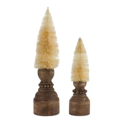 Houzbling Mini Tree On Pedestal (set Of 2) 10.5"h, 14"h Plastic/wood