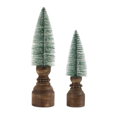 Houzbling Mini Tree On Pedestal (set Of 2) 11.5"h, 14.5"h Plastic/wood