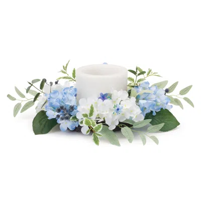 Houzbling Mixed Floral Candle Ring 18"d Polyester (fits A 6" Candle) In Blue