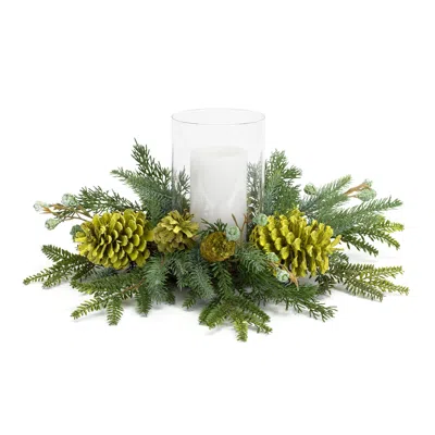 Houzbling Mixed Pine Candle Holder 18"d X 7.75"h Pvc In Green