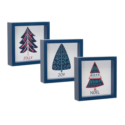 Houzbling Noel, Jolly And Joy Tree Sign (set Of 6) 6"sq Mdf