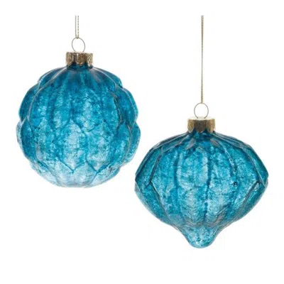 Houzbling Ornament (set Of 12) 3"d, 3.75"h Glass In Blue
