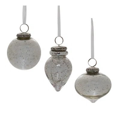 Houzbling Ornament (set Of 6) 3"d, 4"h Glass In Gray