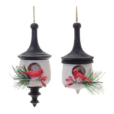 Houzbling Ornament W/cardinal (set Of 6) 4.75"h, 5.5"h Wood In Black
