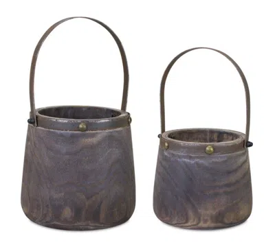 Houzbling Pail (set Of 2) 7.5"d X 11.75"h, 9"d X 14"h Wood/steel In Gray