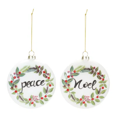 Houzbling Peace And Noel Disc Ornament (set Of 12) 4.25"h Glass