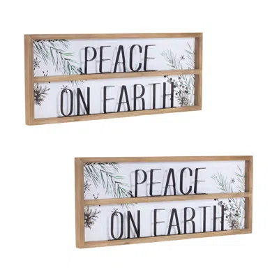 Houzbling Peace On Earth Sign (set Of 2) 23.5"l X 9.25"h Wood/mdf In Neutral