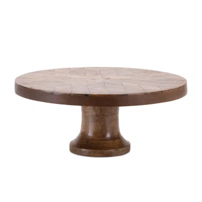 Houzbling Pedestal 10.5"d X 4.5"h Wood In Brown