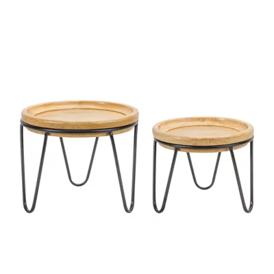 Houzbling Pedestal (set Of 2) 10.25"d X 8.25"h, 11.75"d X 10"h Wood/iron In Animal Print