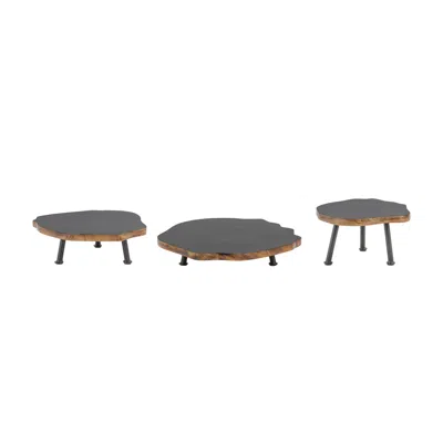 Houzbling Pedestal (set Of 3) 2.25"h, 3.25"h, 5.75"h Wood/iron In Burgundy