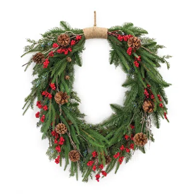 Houzbling Pine And Berry Wreath 30"h Plastic In Green