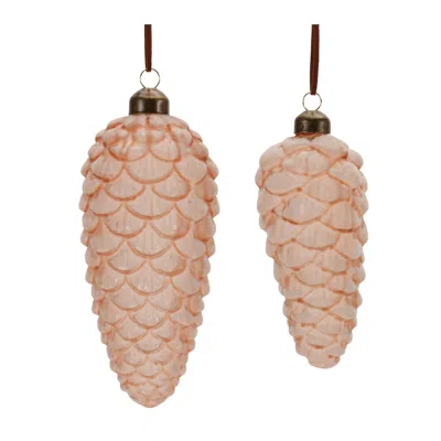 Houzbling Pine Cone Ornament (set Of 6) 5.5"h, 7"h Glass In Pink