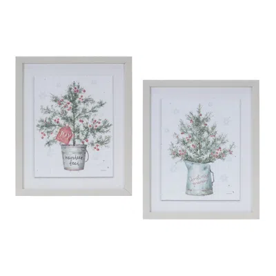 Houzbling Pine In Pot And Pitcher Frame (set Of 2) 10"l X 11.75"h Plastic/mdf In White