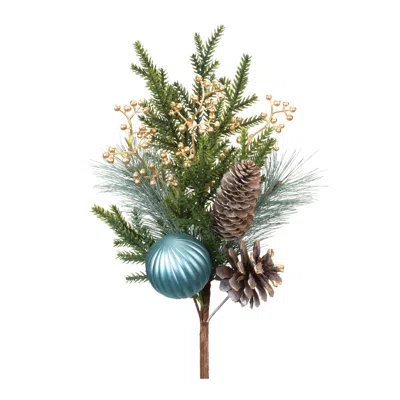 Houzbling Pine Spray W/ornament (set Of 2) 18.5"h Plastic