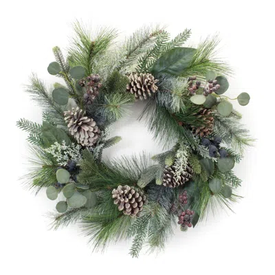 Houzbling Pine/berry/eucalyptus Wreath 24"d Polyester/pvc In Blue