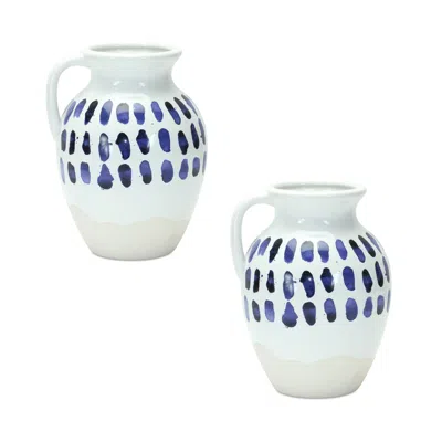 Houzbling Pitcher (set Of 2) 6"d X 8"h Ceramic In White