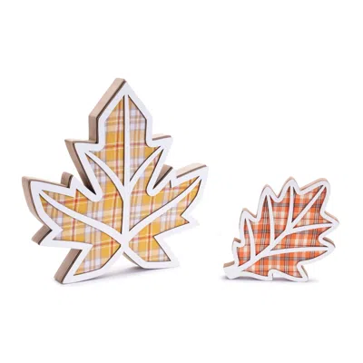 Houzbling Plaid Leaf (set Of 2) 6"h, 11.5"h Wood