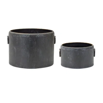 Houzbling Planter (set Of 2) 10.5"d X 6"h, 14.5"d X 10"h Metal In Black