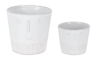 Houzbling Pot (set Of 2) 4.25"d X 3.5"h, 5.5"d X 5.25"h Porcelain In White