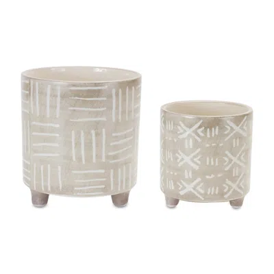 Houzbling Pot (set Of 2) 4.25"d X 4.5"h, 5.5"d X 6"h Dolomite In Brown