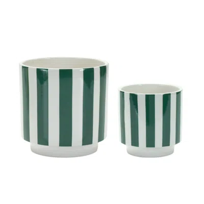 Houzbling Pot (set Of 2) 4"d X 4"h, 5.5"d X 5.75"h Dolomite In White