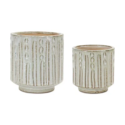 Houzbling Pot (set Of 2) 5"d X 5.25"h, 6"d X 6.5"h Terra Cotta In Blue