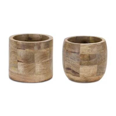 Houzbling Pot (set Of 2) 5"h Wood In Blue