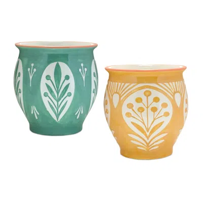 Houzbling Pot (set Of 2) 6.5"d X 7"h Ceramic In Multi