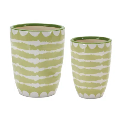 Houzbling Pot (set Of 6) 3"d X 4.25"h, 4"d X 5"h Dolomite In Green