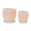 Houzbling Pot W/saucer (set Of 2) 4"d X 4.5"h, 5.5"d X 5.5"h Cement