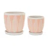 Houzbling Pot W/saucer (set Of 2) 4"d X 4.5"h, 5.5"d X 5.5"h Cement