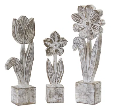 Houzbling Potted Floral (set Of 3) 10.5"h, 12.75"h, 14.25"h Resin/stone Powder In Multi
