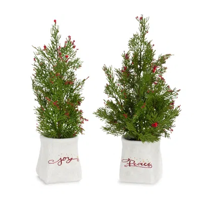 Houzbling Potted Tree (set Of 2) 14.25"h, 16.5"h Plastic In Green