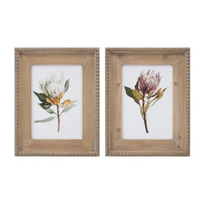 Houzbling Protea Print (set Of 2) 13.5"l X 17"h Wood/mdf In Brown