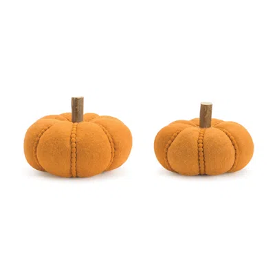 Houzbling Pumpkin (set Of 2) 8.5"d X 6.5"h, 10"d X 7"h Polyester/wool/wood In Orange