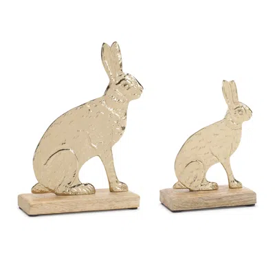 Houzbling Rabbit (set Of 2) 6"h, 8"h Aluminum/wood In Neutral