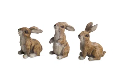 Houzbling Rabbit (set Of 6) 3"h, 3.5"h Polystone In Brown