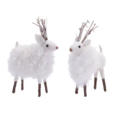 Houzbling Reindeer (set Of 6) 7"l X 9"h Foam/faux Fur In White