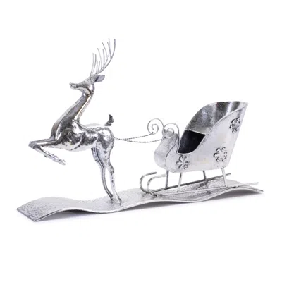 Houzbling Reindeer W/sleigh 25.5"l X 17"h Iron In Metallic