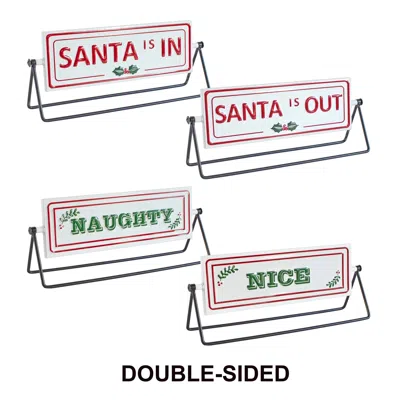 Houzbling Reversable Santa Sign (set Of 2) 12.75"l X 4.75"h Iron
