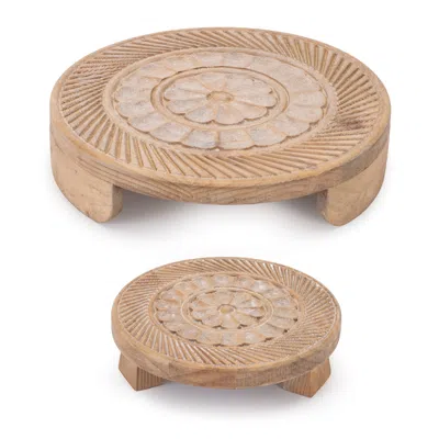 Houzbling Riser (set Of 2) 7.5"d X 1.75"h, 11.5"d X 2.25"h Wood In Blue